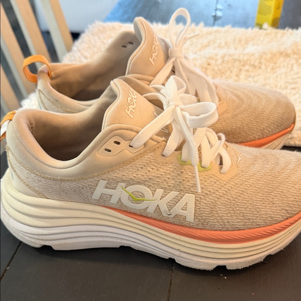 Hoka Women's Athletic Shoes in Cream and Orange
